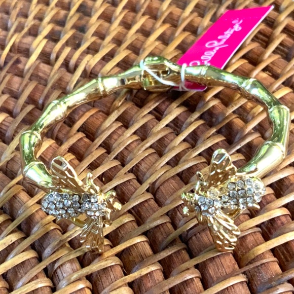 Lilly Pulitzer Bracelet NWT Sparkling BUMBLE BEE GOLD CRYSTAL ⭐️Bamboo HINGE - Picture 13 of 14